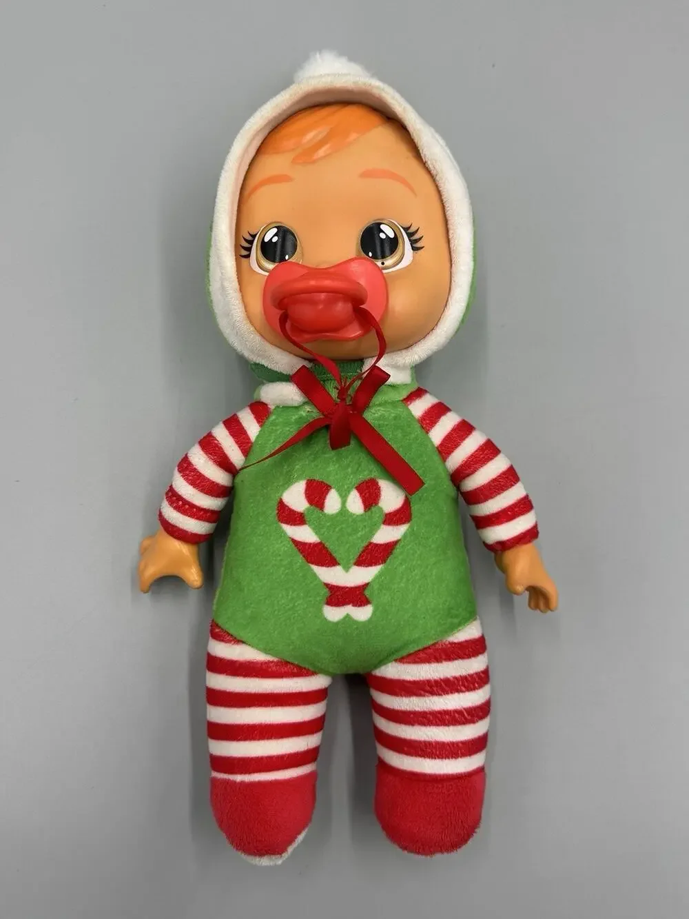 Cry Babies Tiny Cuddles Christmas Elfie Doll Candy Canes W/ Pacifier Stripes